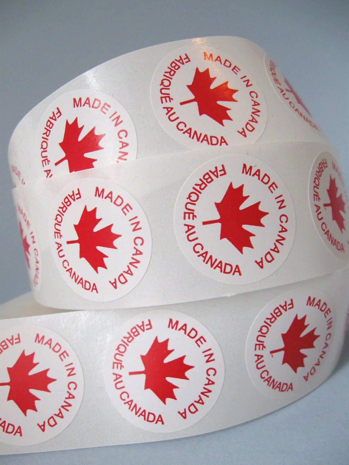 50 Made In Canada Labels - round sticker tags 1"