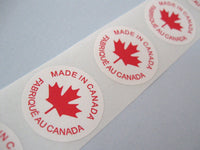 50 Made In Canada Labels - round sticker tags 1"