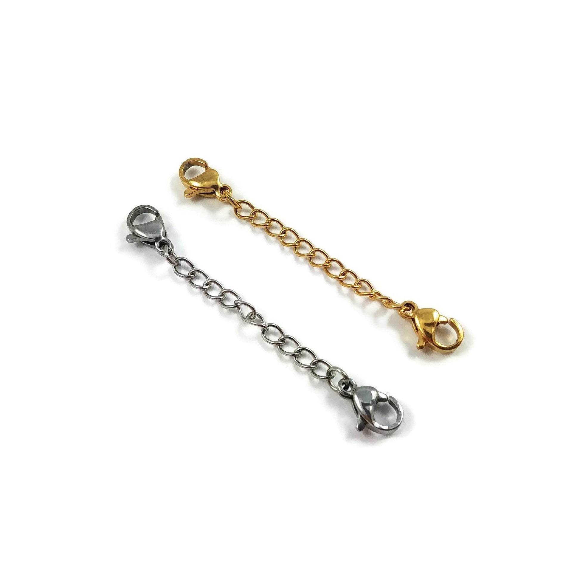 2" necklace extender, Stainless steel chain extender, Adjustable bracelet part, 21K gold plated, Silver