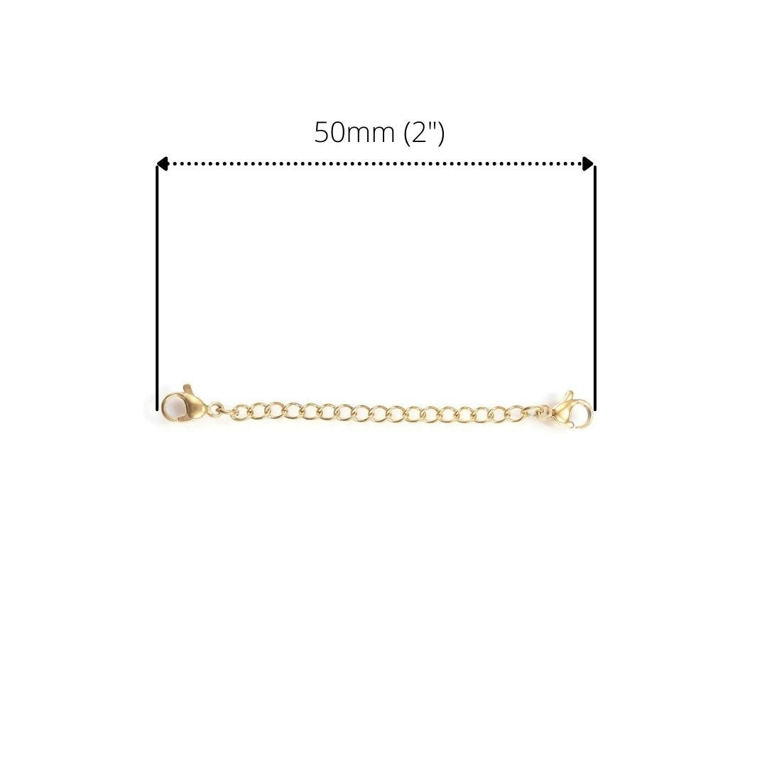 2" necklace extender, Stainless steel chain extender, Adjustable bracelet part, 21K gold plated, Silver