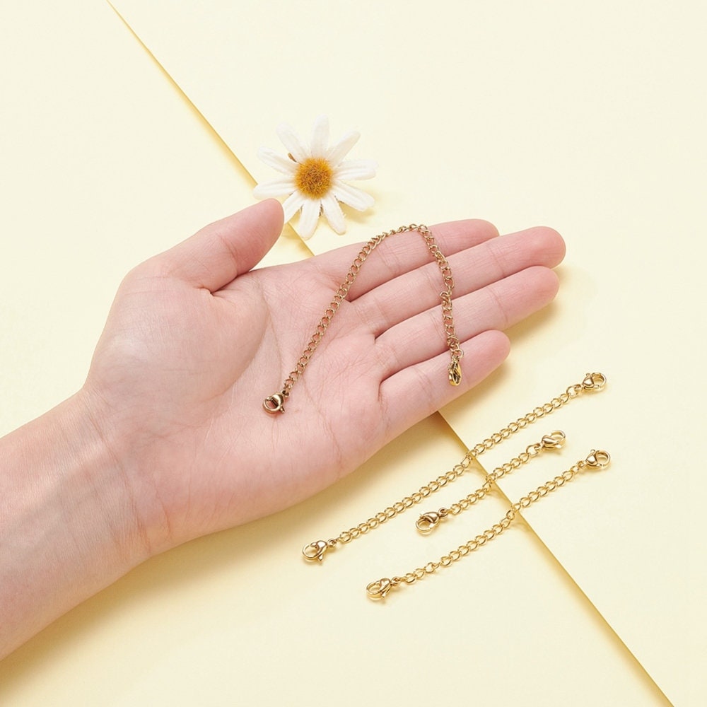 Necklace extender, Stainless steel chain extender, Adjustable bracelet part, 21K gold plated, Silver