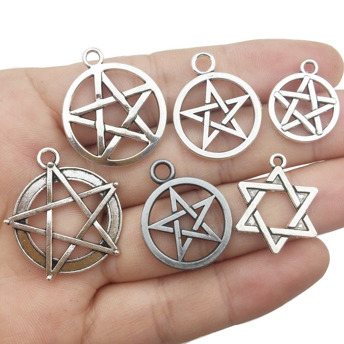 Assorted pentagram bulk charms, Nickel free metal mixed pendants,  Charm mix grab bag for jewelry making