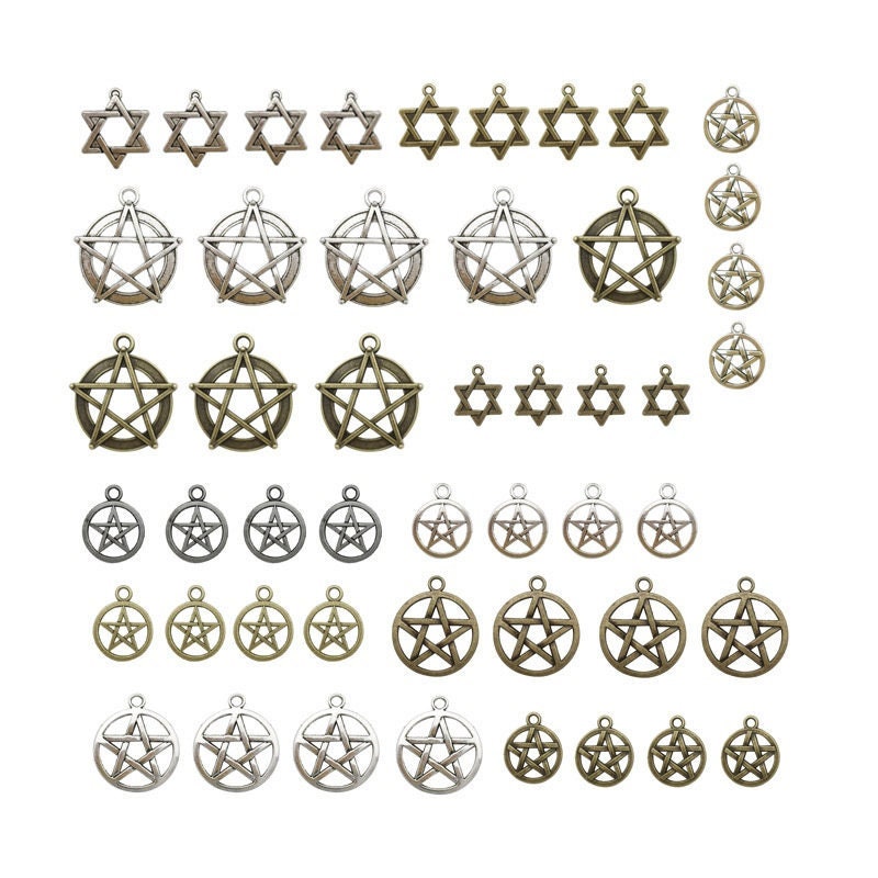 Assorted pentagram bulk charms, Nickel free metal mixed pendants,  Charm mix grab bag for jewelry making