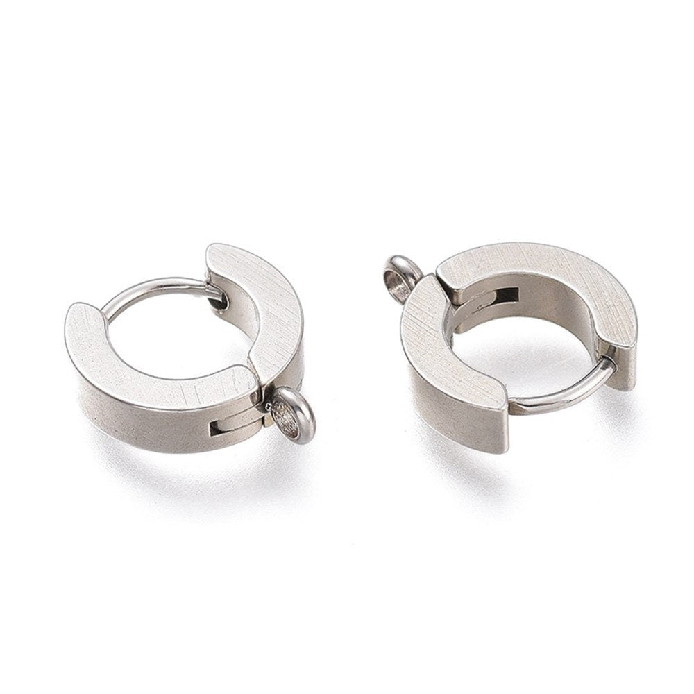Stainless steel huggie hoops with loop, Gold, Silver, Earring findings, Dainty leverback for jewelry making