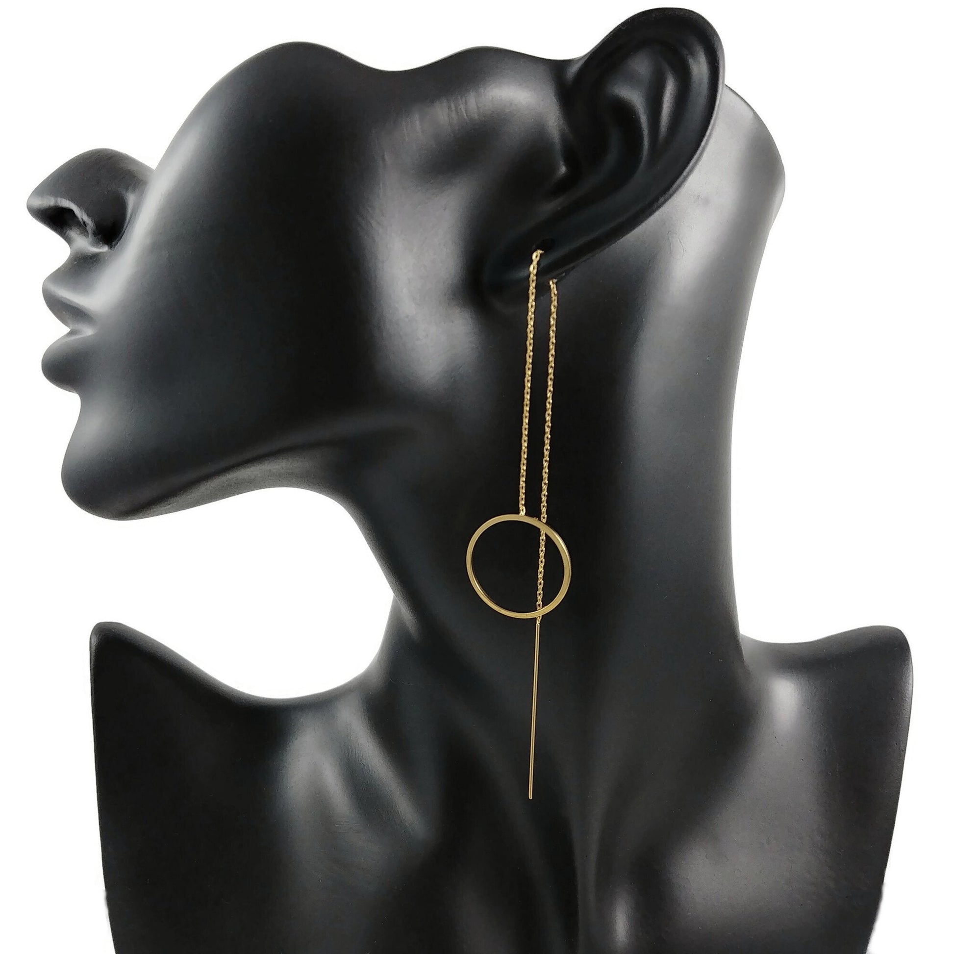 18K gold plated chain earwire, Hypoallergenic nickel free ear thread, Circle, heart or drop connector 