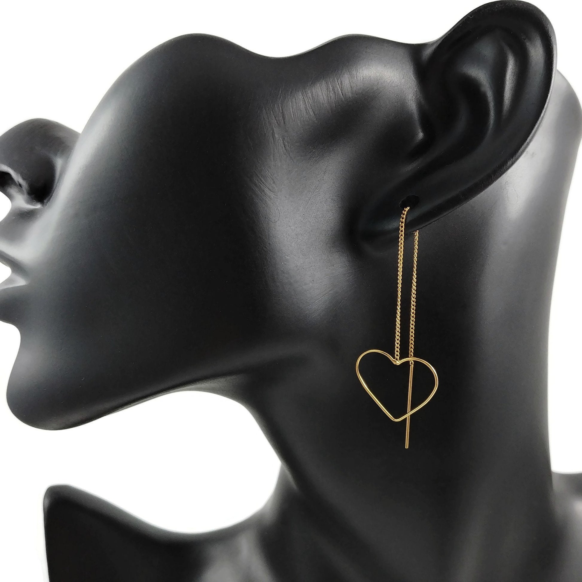 18K gold plated chain earwire, Hypoallergenic nickel free ear thread, Circle, heart or drop connector 