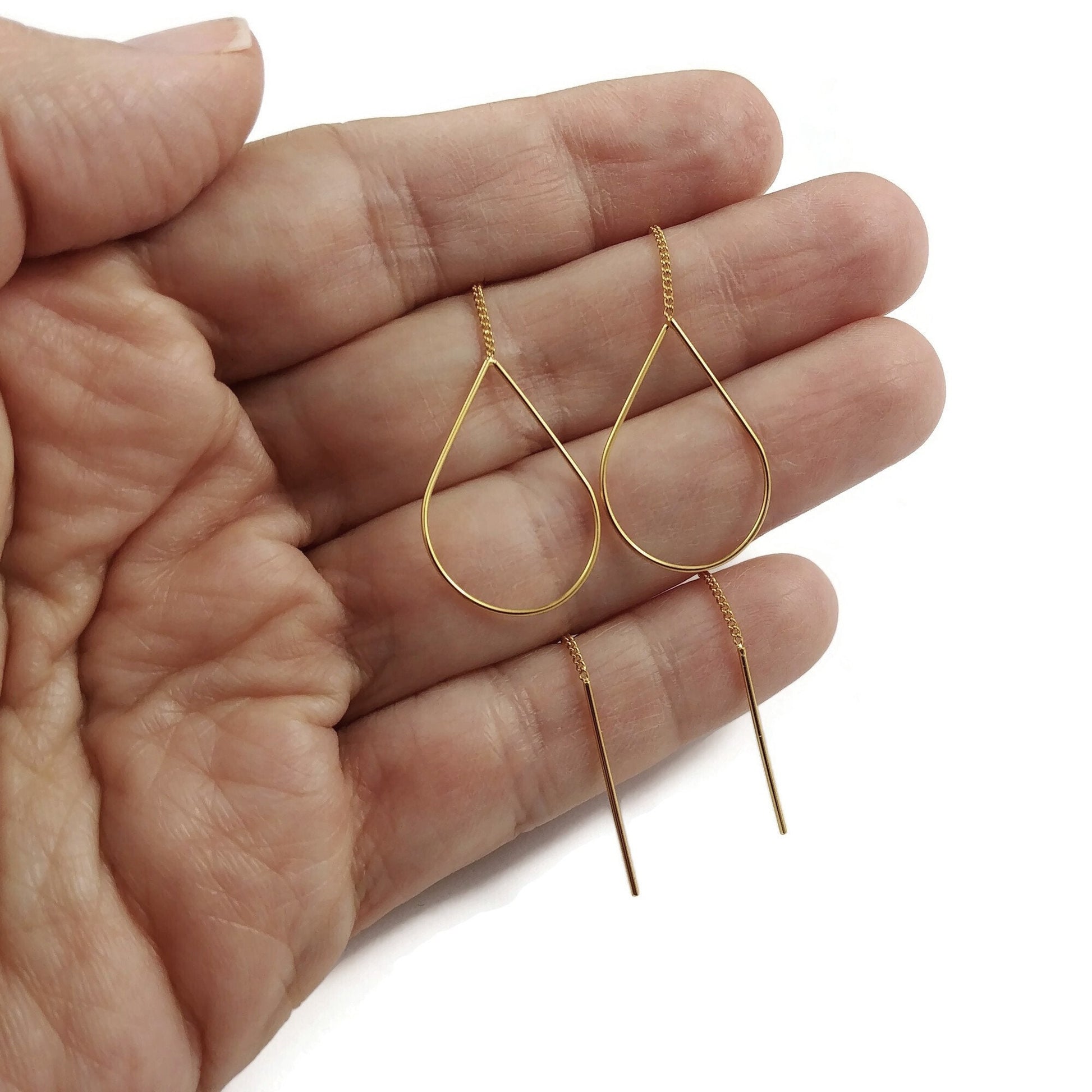 18K gold plated chain earwire, Hypoallergenic nickel free ear thread, Circle, heart or drop connector 