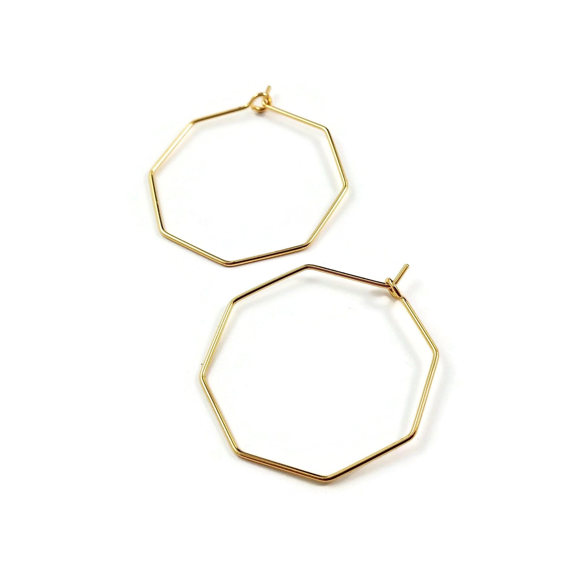 18K Gold plated hexagon hoops 2pcs (1 pair) - 2 size available - Nickel free brass geometric earwire