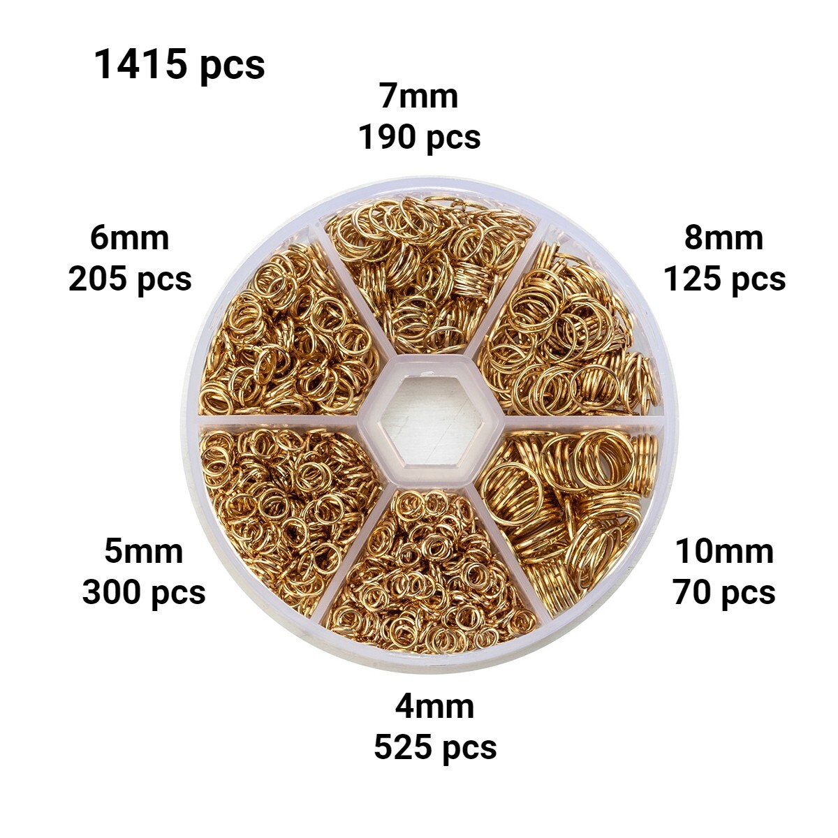 Gold jump ring kit, 1415pcs assorted sizes, Nickel free jewelry findings, 4mm 5mm 6mm 7mm 8mm 10mm