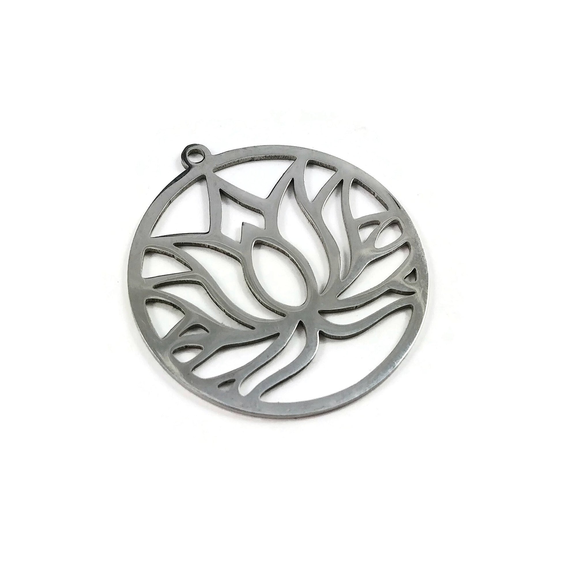 Lotus stainless steel pendant, Hypoallergenic DIY necklace supplies, Zen flower charm for jewelry making