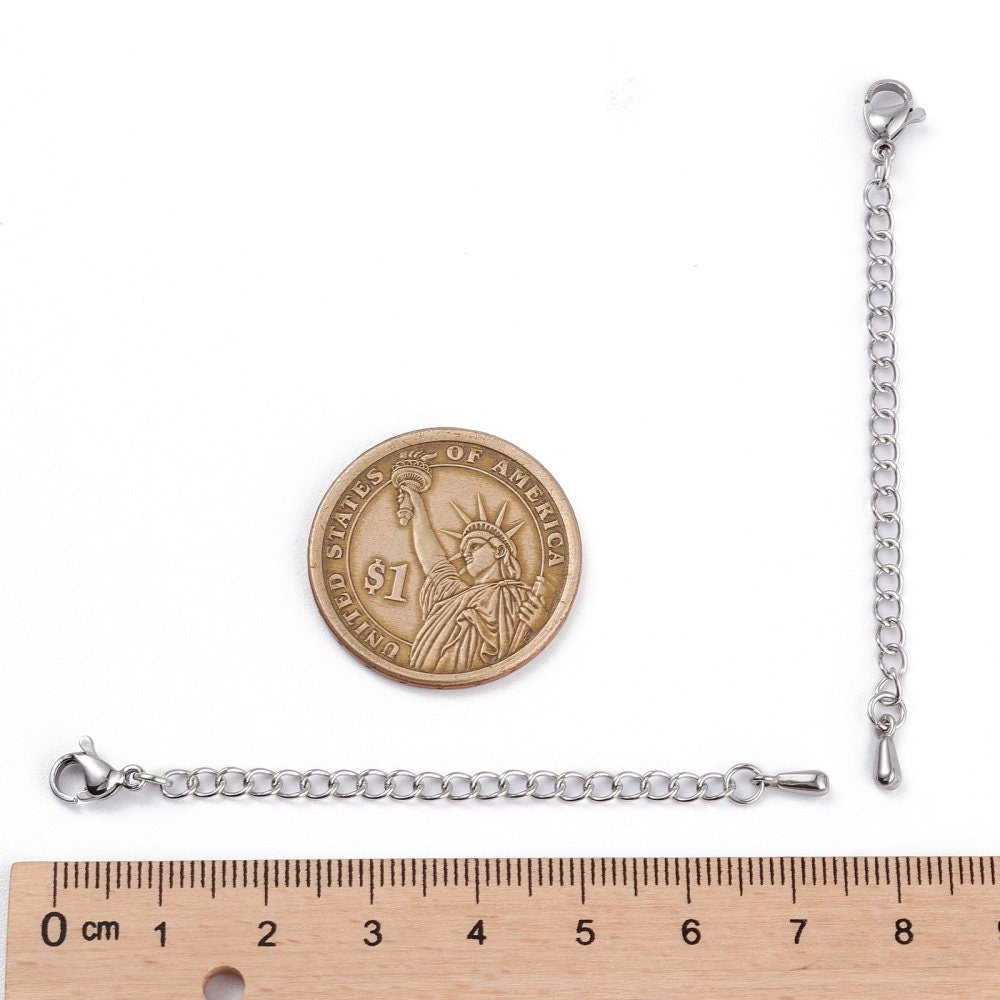 2.75" necklace extender, Stainless steel chain extender, Adjustable bracelet part, Gold, Silver