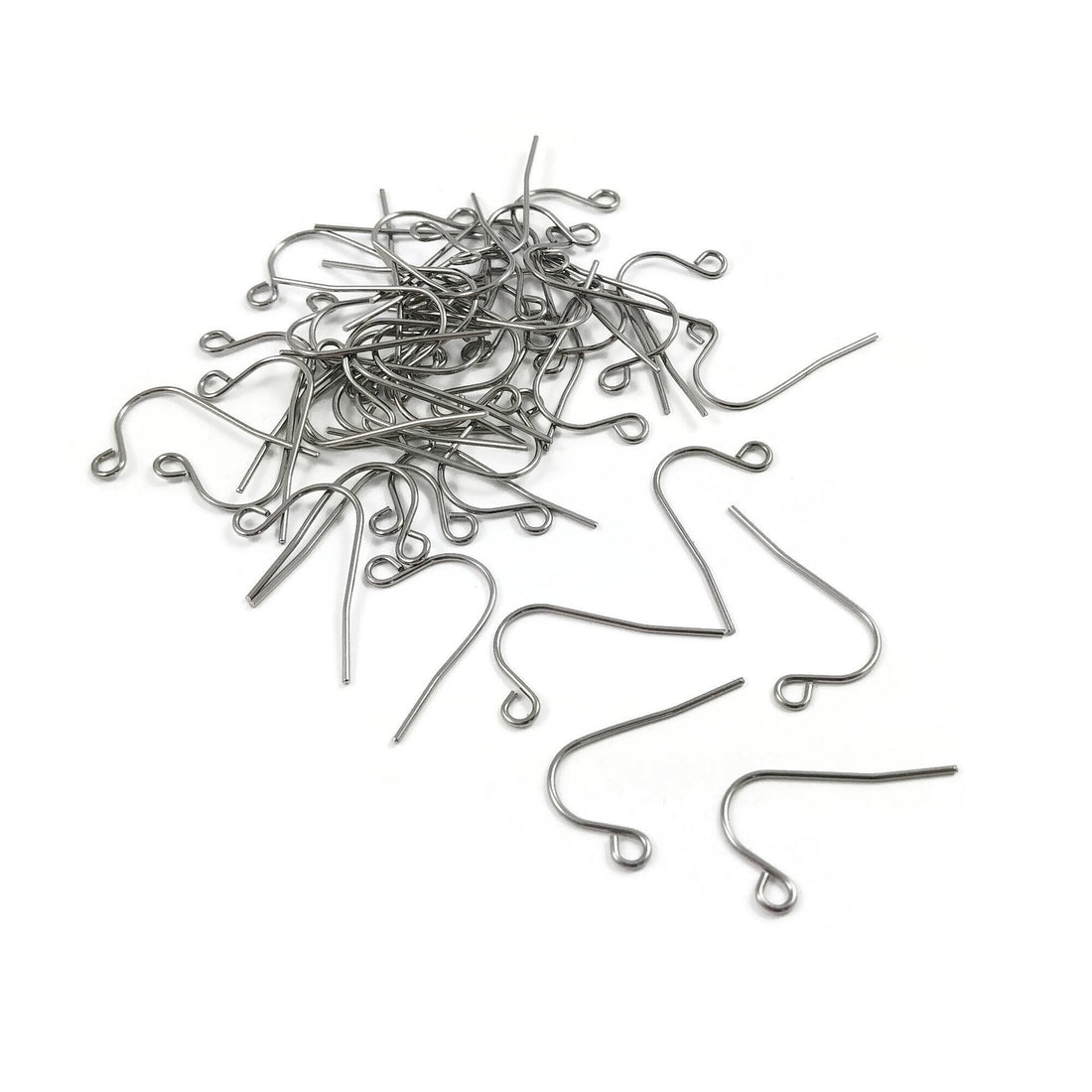 Surgical stainless steel hooks, 21 gauge earring findings, Hypoallergenic silver earwire, Jewelry making