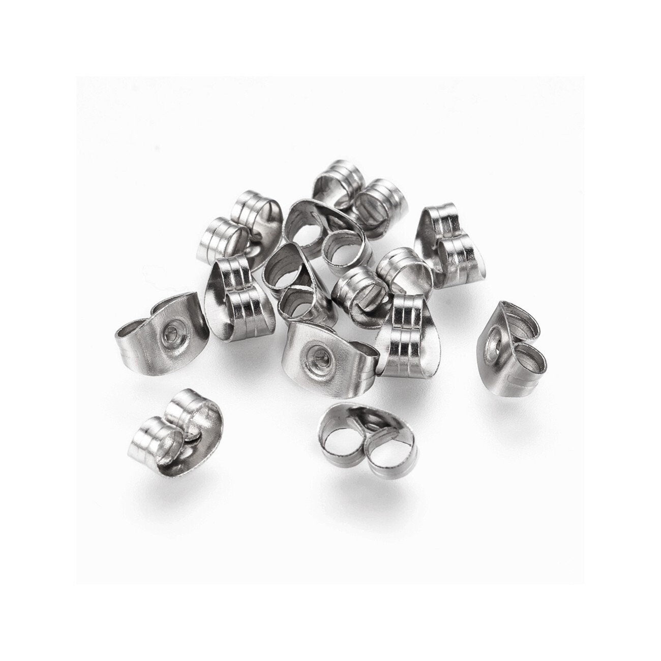316 Surgical stainless steel earring backs, Hypoallergenic silver butterfly earnut, Jewelry making stoppers findings