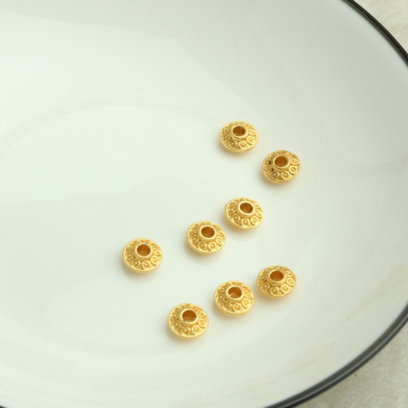 Gold saucer spacer beads, 6mm or 8mm, 18K gold plated beads, Jewelry making nickel-free metal beads