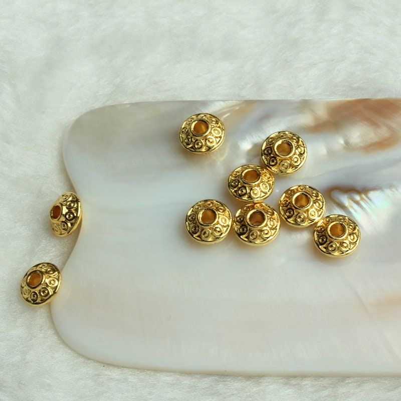 Gold saucer spacer beads, 6mm or 8mm, 18K gold plated beads, Jewelry making nickel-free metal beads