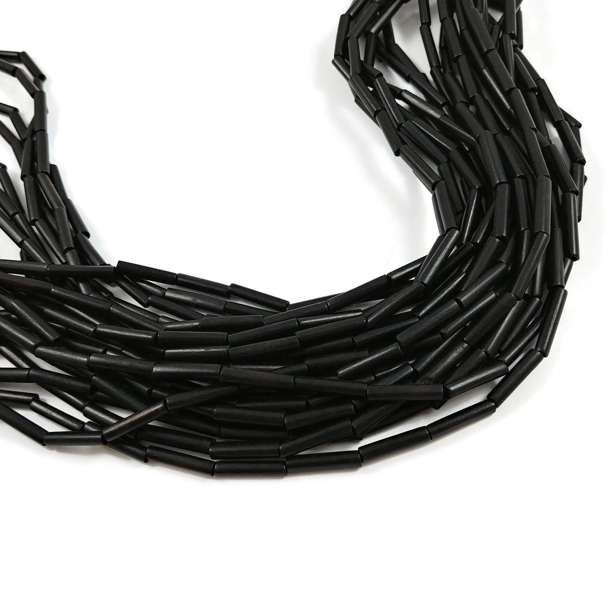 Bamboo Wooden Beads - Black Tube Beads 17mm - 30" strand