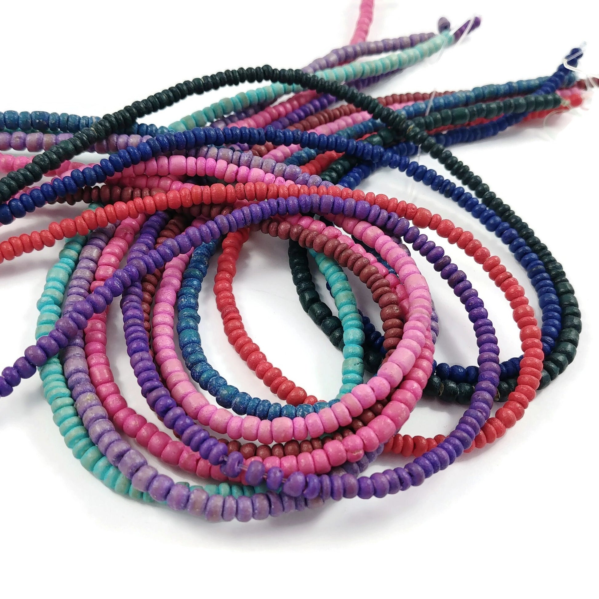 Tiny colorful coconut beads, 3mm wooden seed beads, Spacer beads for jewelry making