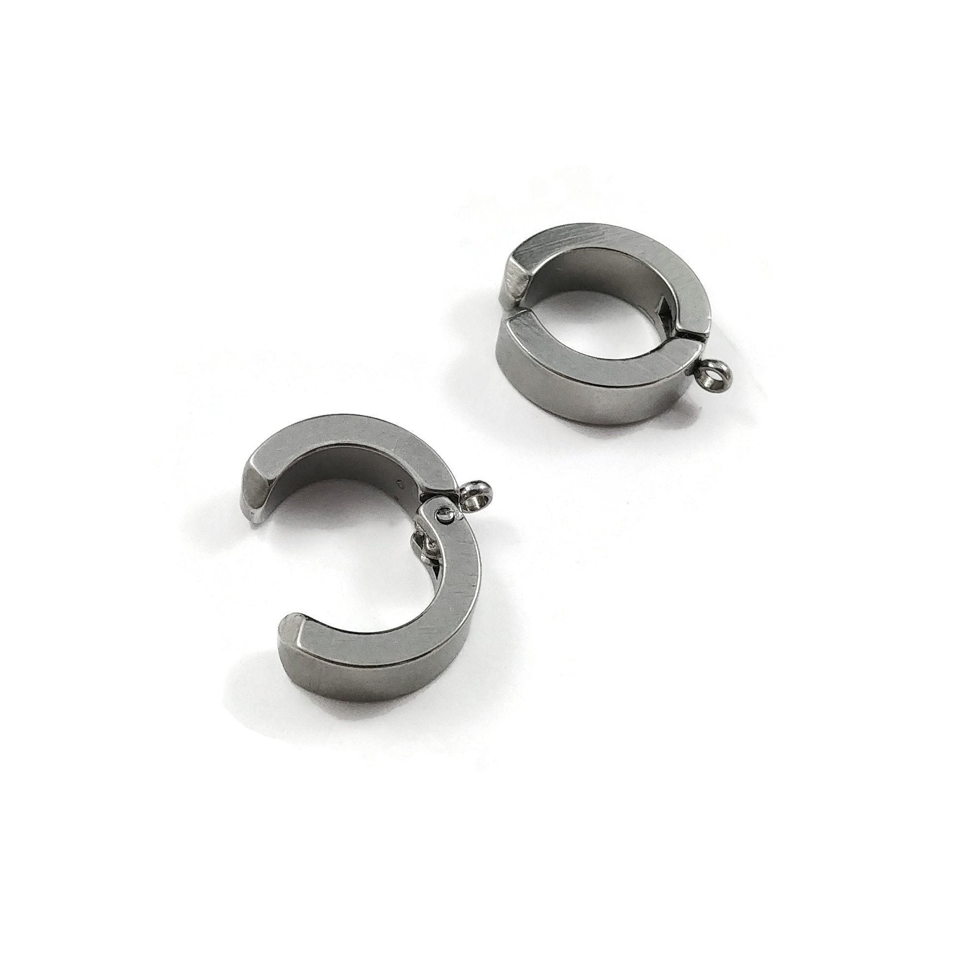 2 No piercing huggie hoops with loop, Stainless steel clip on ear cuffs