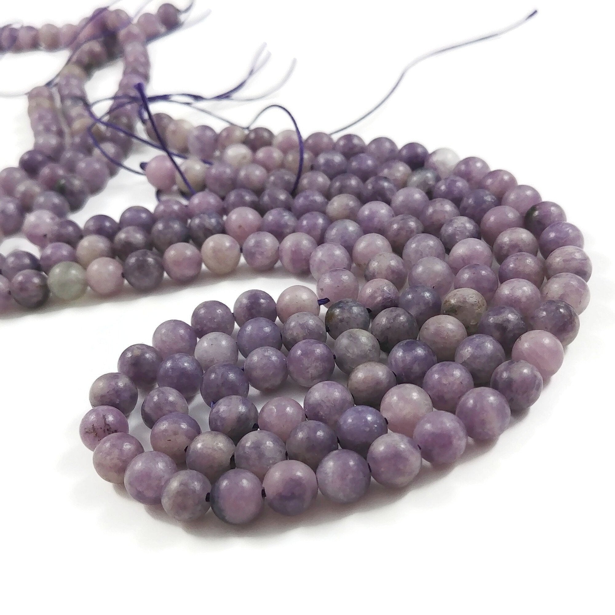 6mm natural lepidolite beads, Round meditation stone beads, Purple gemstone for jewelry making