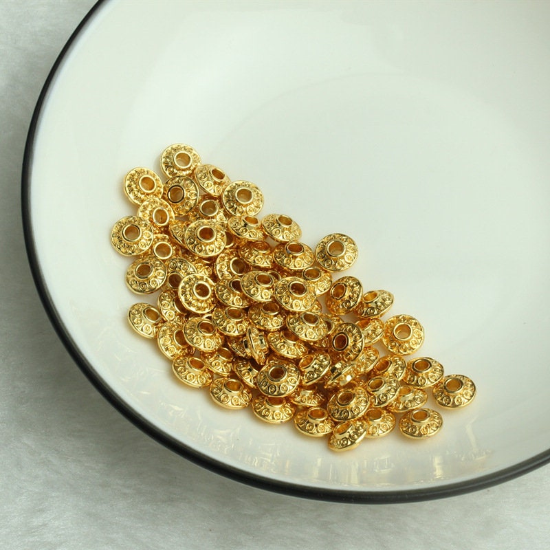 Gold saucer spacer beads, 6mm or 8mm, 18K gold plated beads, Jewelry making nickel-free metal beads