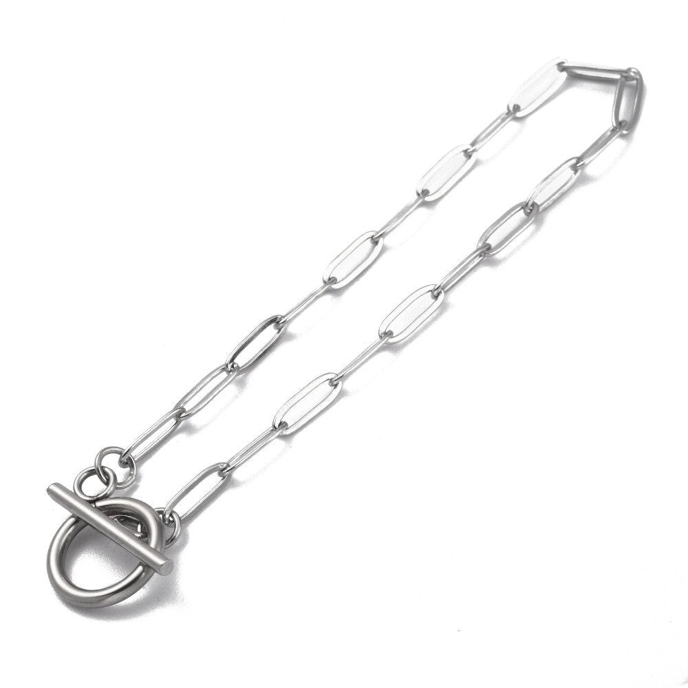 Stainless steel paperclip chain bracelet, Gold, Silver, Toggle clasp