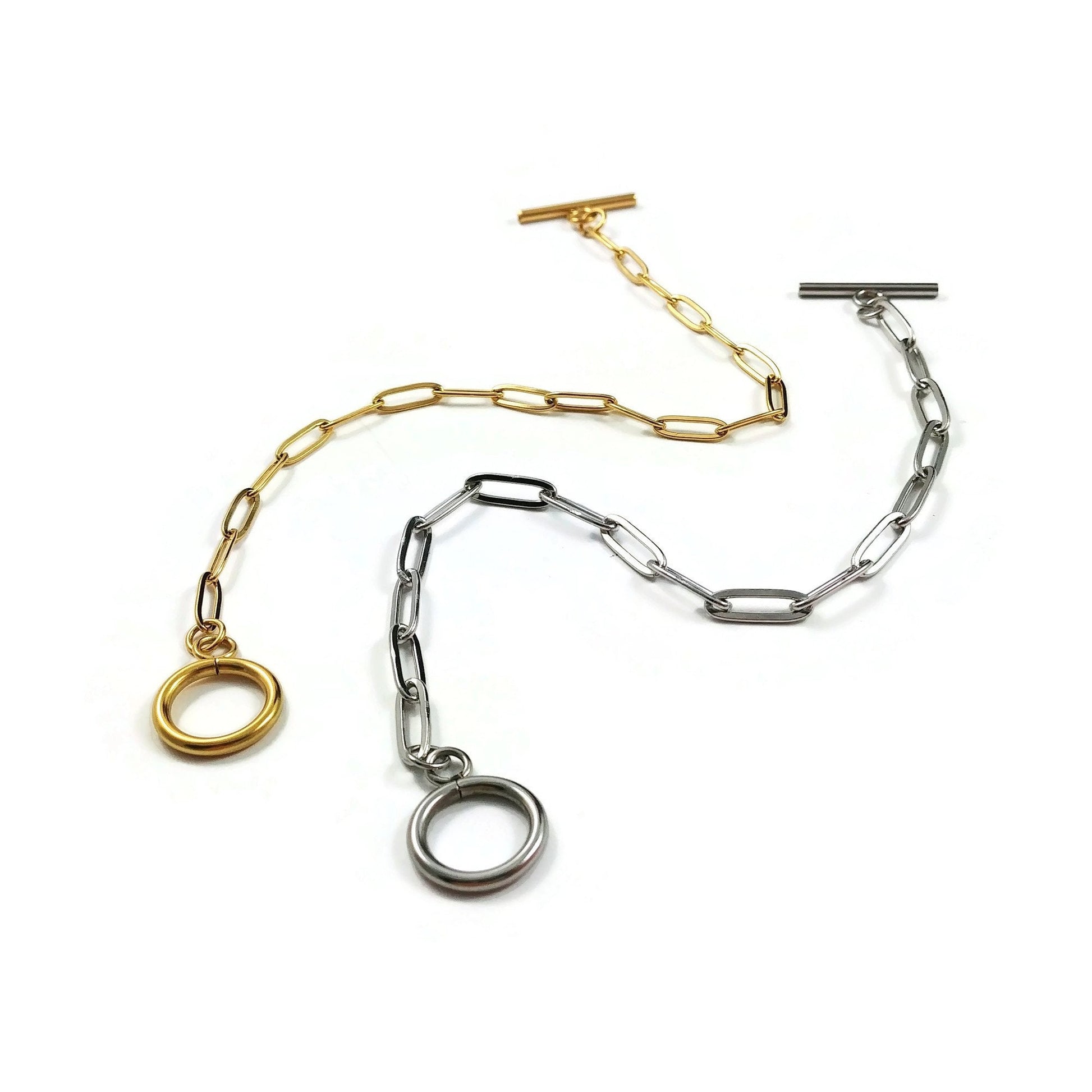 Stainless steel paperclip chain bracelet, Gold, Silver, Toggle clasp