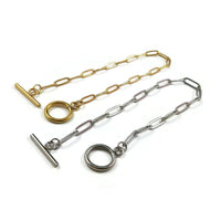 Stainless steel paperclip chain bracelet, Gold, Silver, Toggle clasp