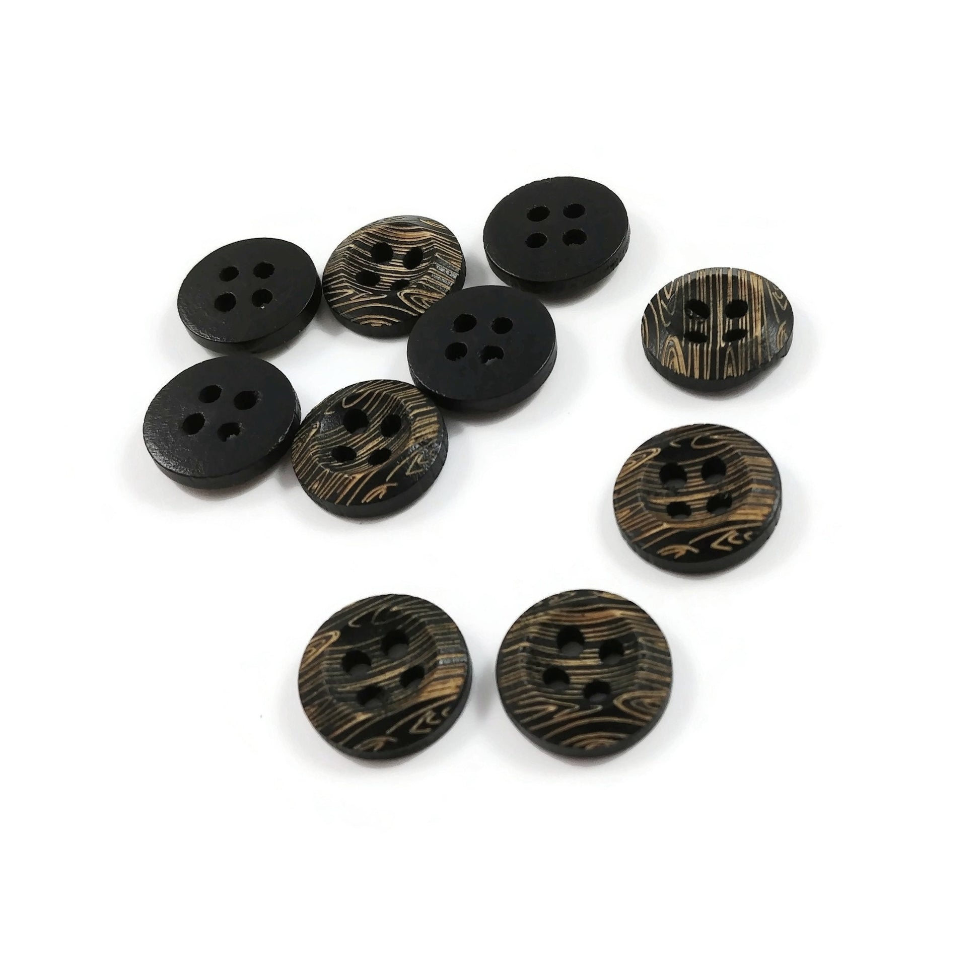 13mm dark wooden buttons, 4 holes shirt sewing buttons, 10 small buttons for knitting