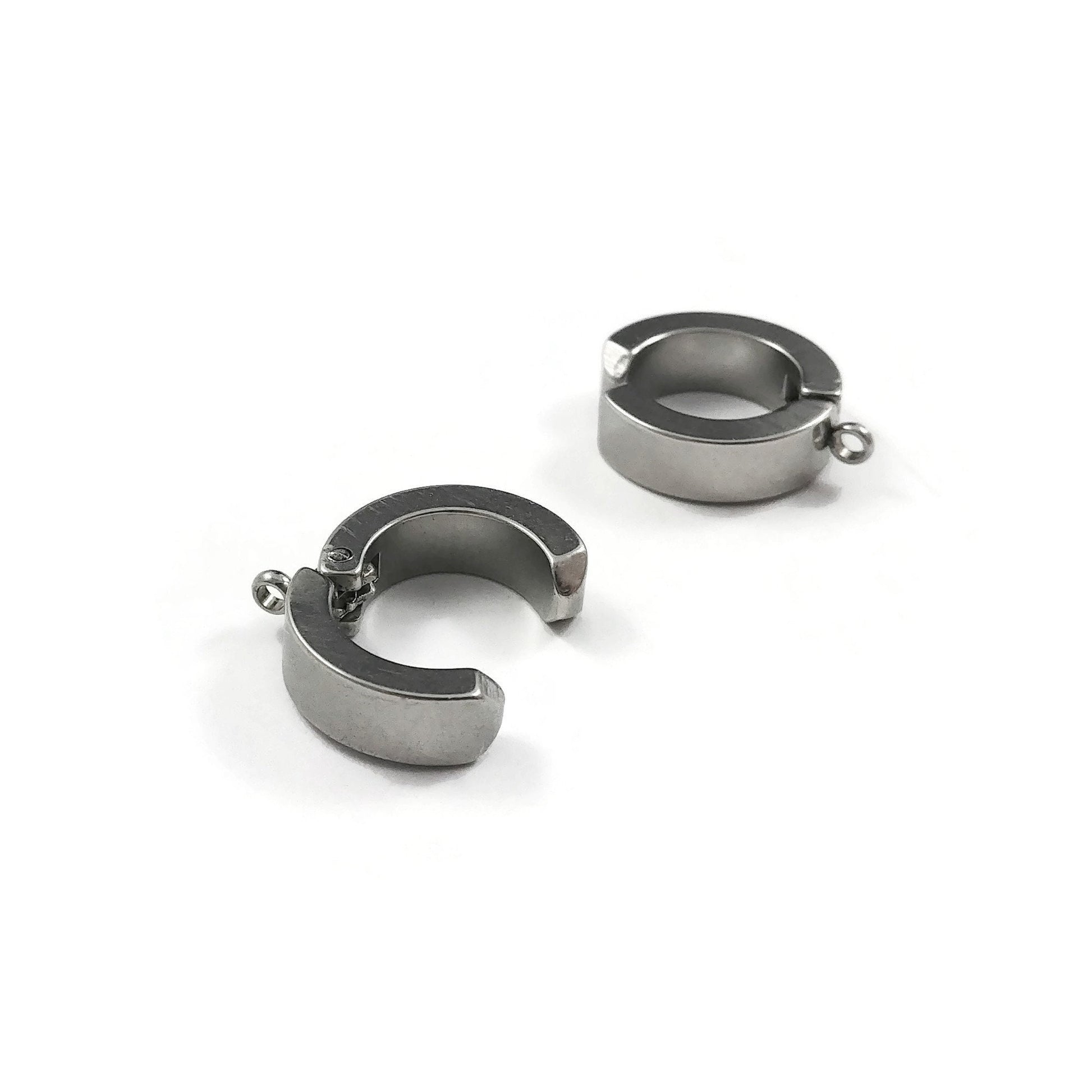 2 No piercing huggie hoops with loop, Stainless steel clip on ear cuffs