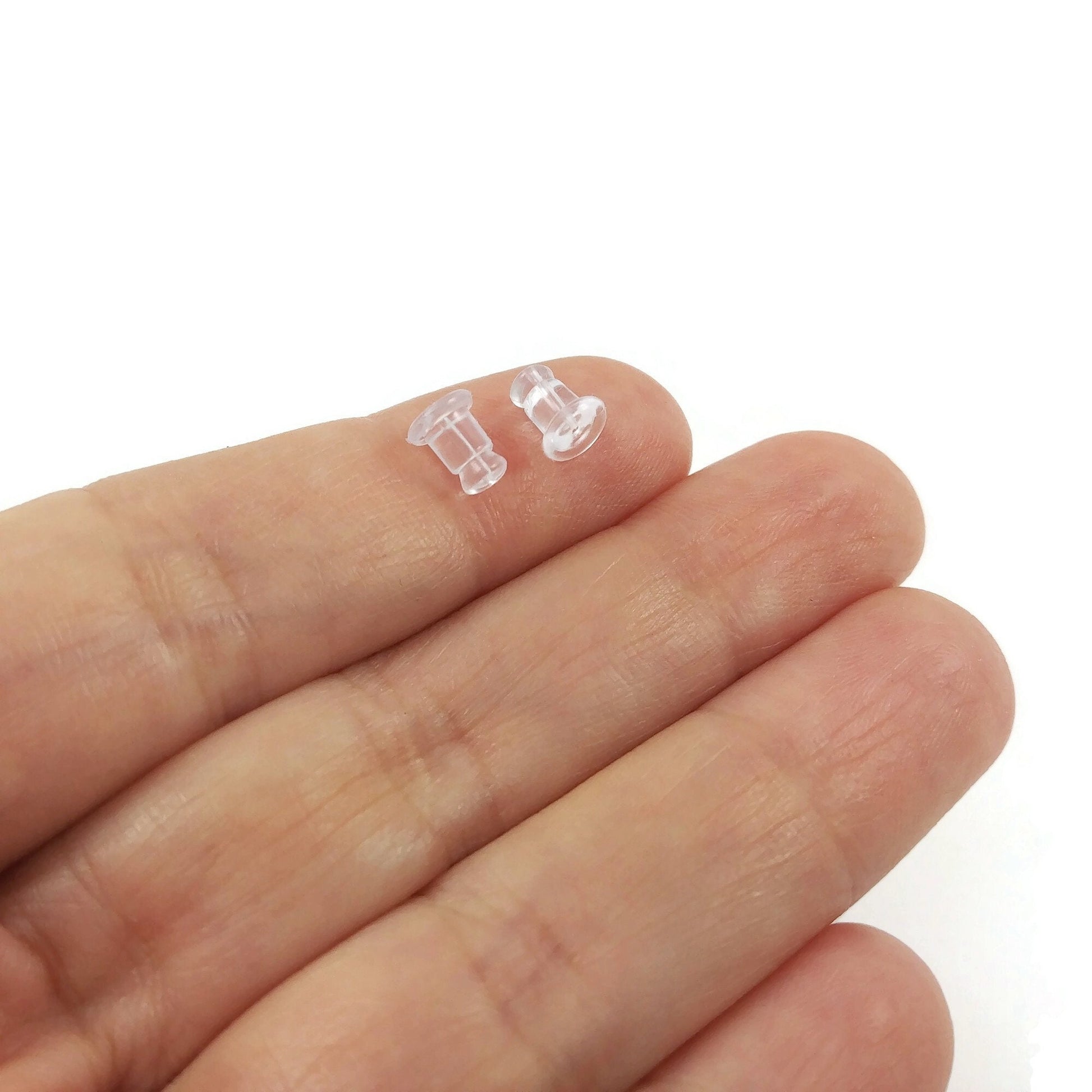 100 silicone earring backs, 7x5mm clear ear nuts, Jewelry making stoppers