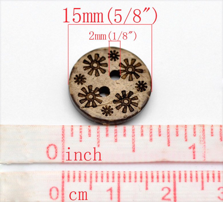 10 Boutons en bois de coco 15mm - Fleurs Primitives