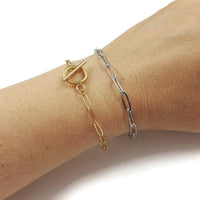 Stainless steel paperclip chain bracelet, Gold, Silver, Toggle clasp