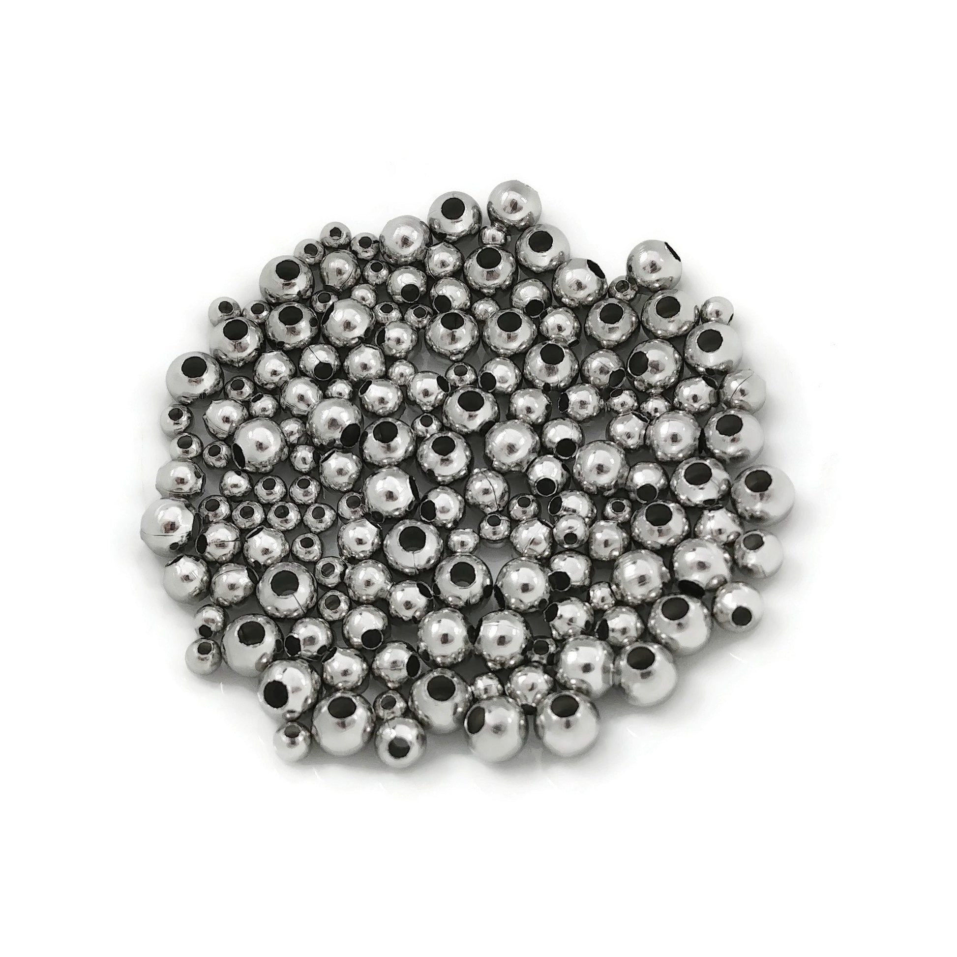 Silver stainless steel beads, 3mm, 4mm, 5mm, Round metal spacer beads, Bulk jewelry making supplies