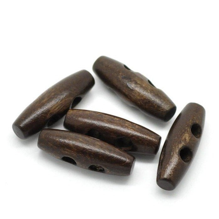 6 small wooden Toggle Buttons - Dark Brown 3 x 1cm