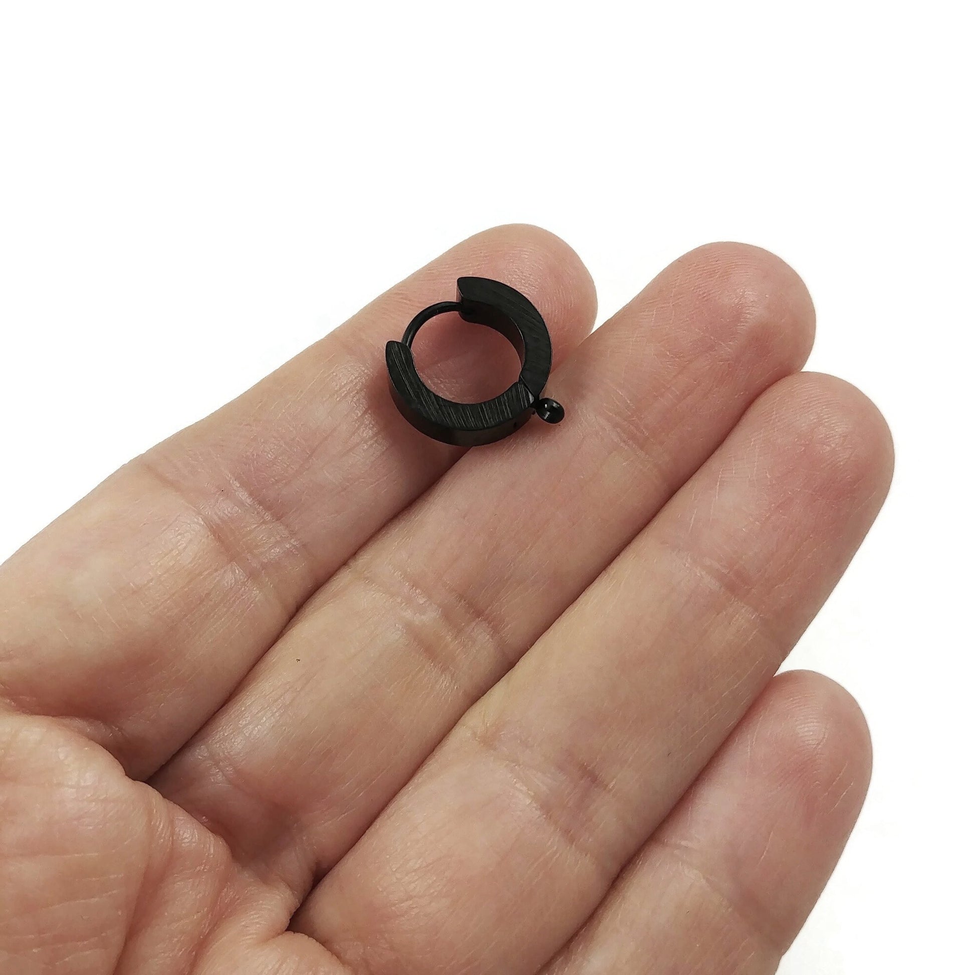 Black huggie hoops with loop, Stainless steel earring findings, Jewelry making DIY hoop with charms