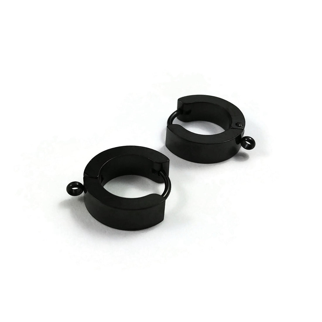 Black huggie hoops with loop, Stainless steel earring findings, Jewelry making DIY hoop with charms