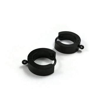 Black huggie hoops with loop, Stainless steel earring findings, Jewelry making DIY hoop with charms