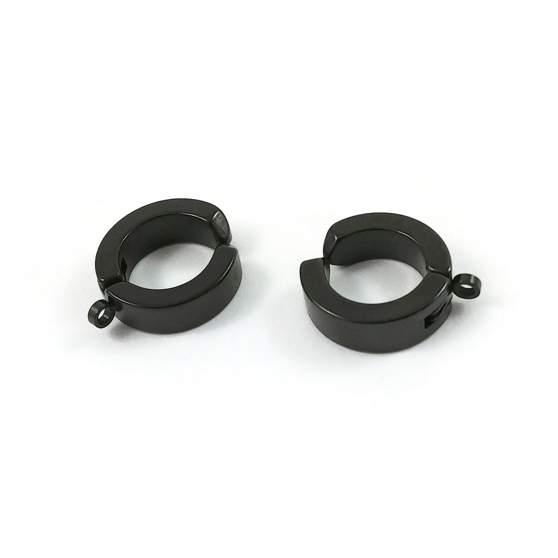 No piercing huggie hoops with loop, Silver stainless steel earring findings, Clip on ear cuffs for jewelry making