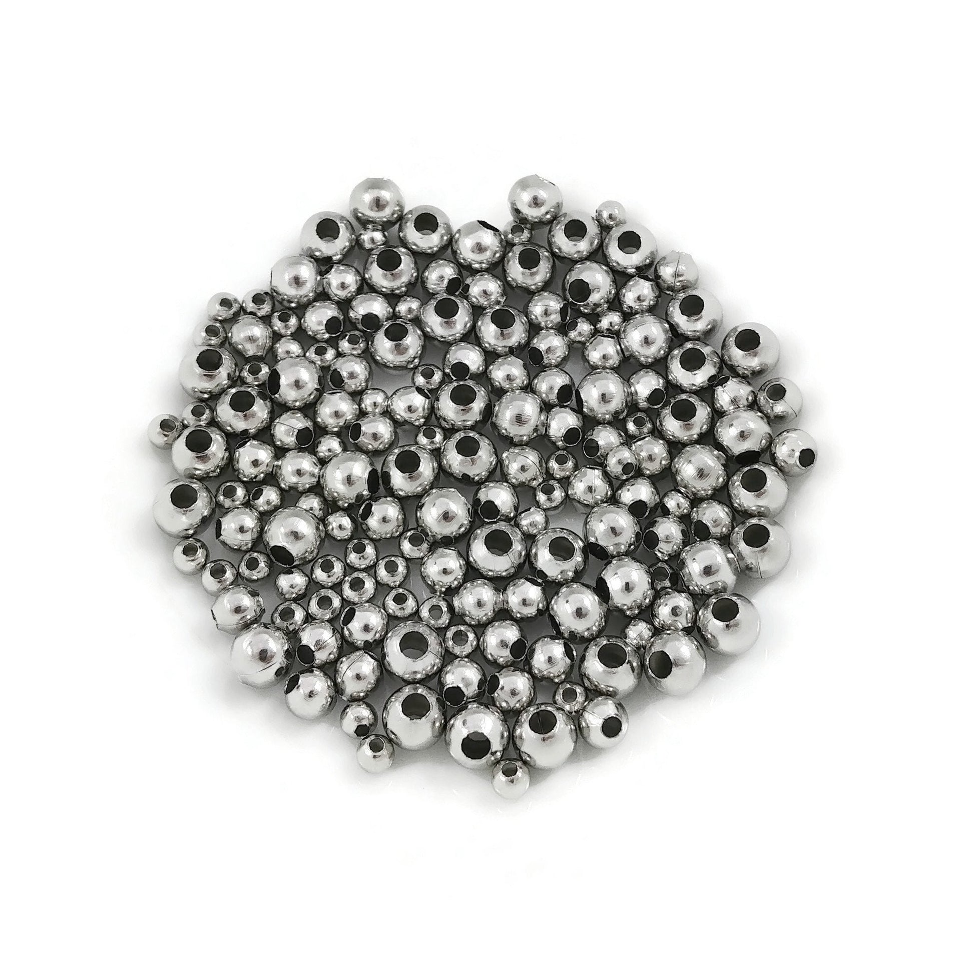 Silver stainless steel beads, 3mm, 4mm, 5mm, Round metal spacer beads, Bulk jewelry making supplies