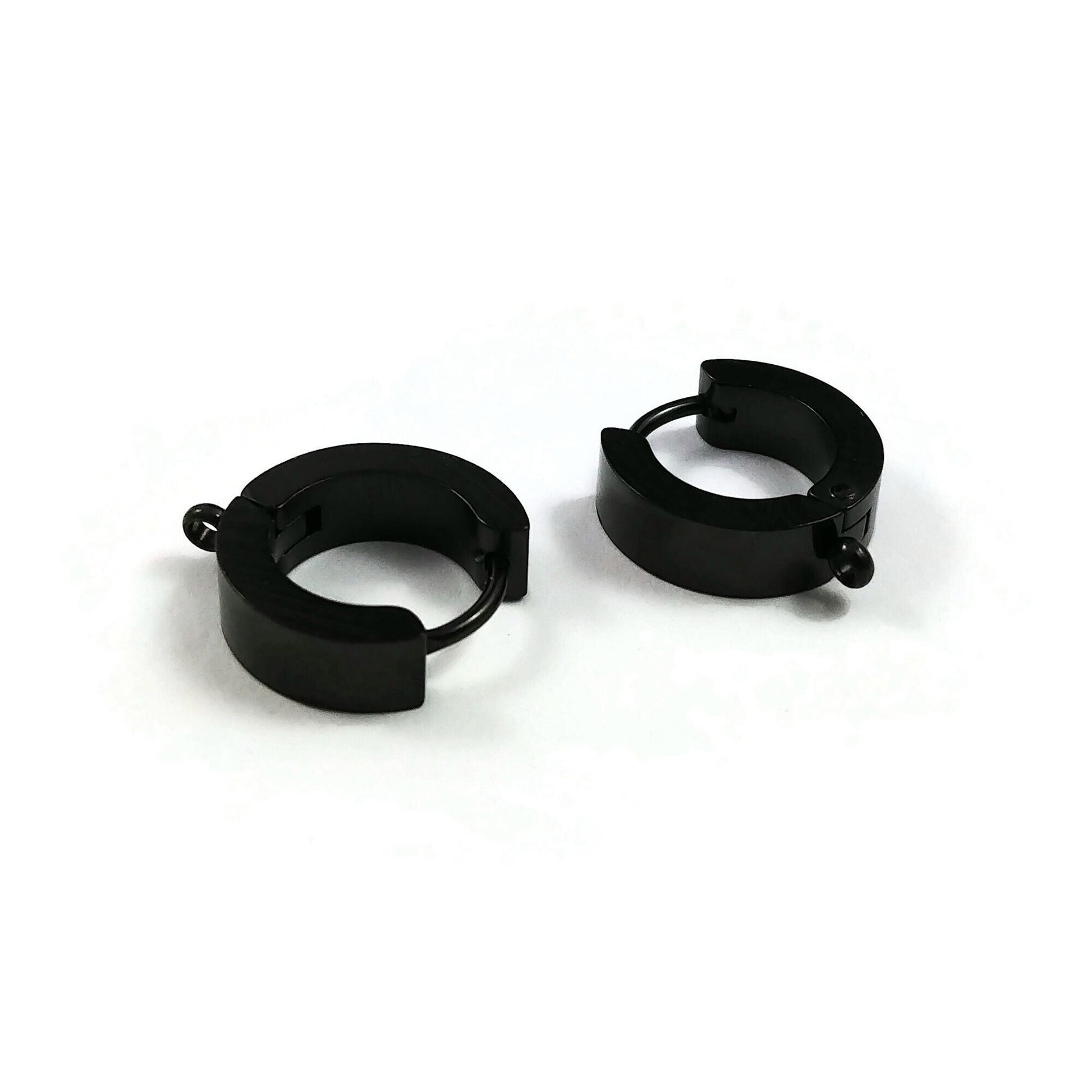Black huggie hoops with loop, Stainless steel earring findings, Jewelry making DIY hoop with charms