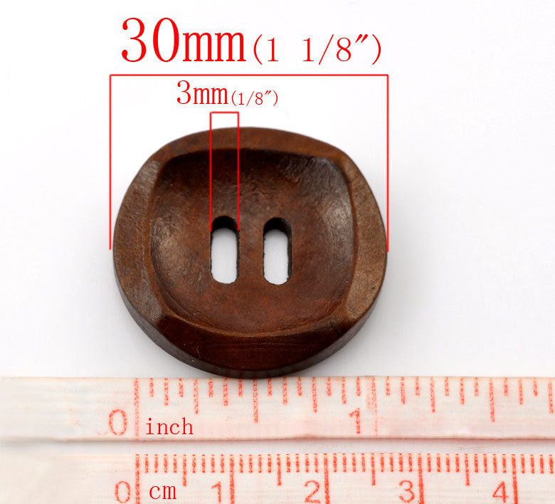 Dark Brown Wooden Sewing Buttons 30mm - set of 6 natural wood button