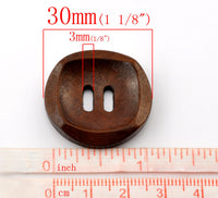 Dark Brown Wooden Sewing Buttons 30mm - set of 6 natural wood button