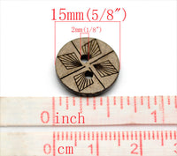 10 Boutons en bois de coco 15mm - Géométrique