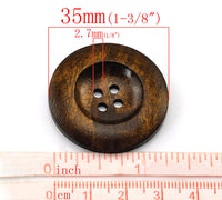 Brown Wooden Sewing Buttons 35mm - set of 6 natural wood button
