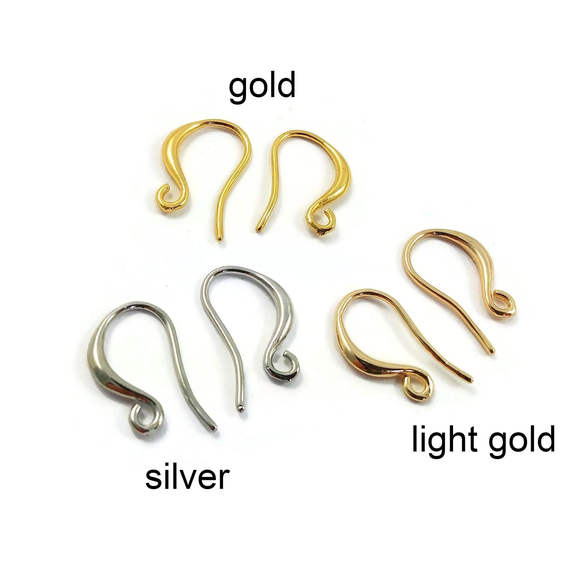 Nickel free earring hooks, Gold and silver brass ear wire, Hypoallergenic jewelry making