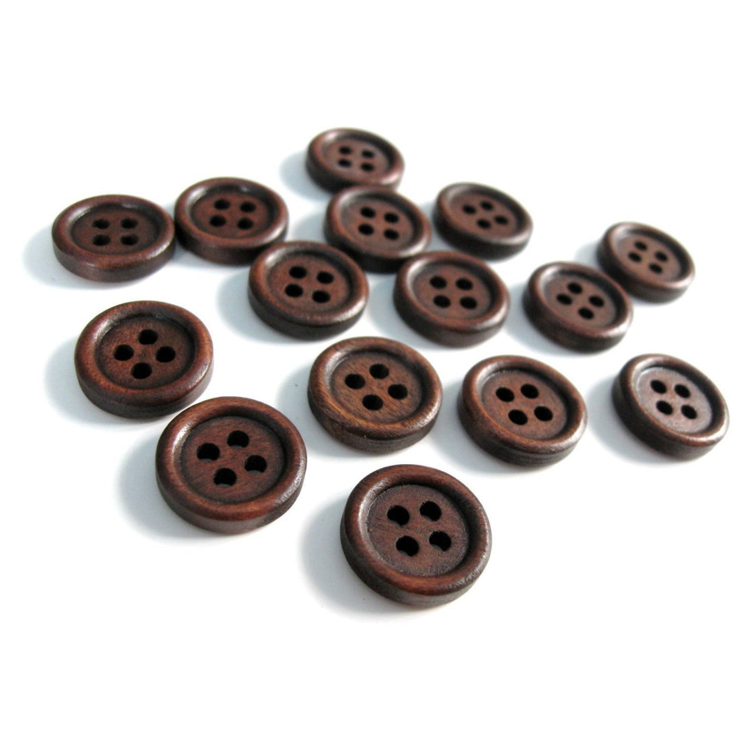 Wood button - Dark Brown 4 Holes Wooden Sewing Buttons 15mm - set of 15