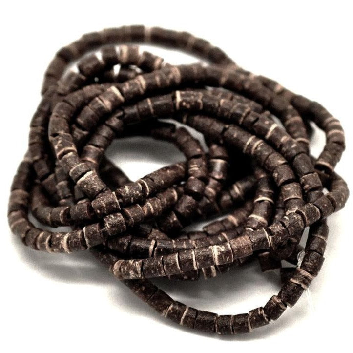180 perles de bois de coco naturel en rondelle de 4mm