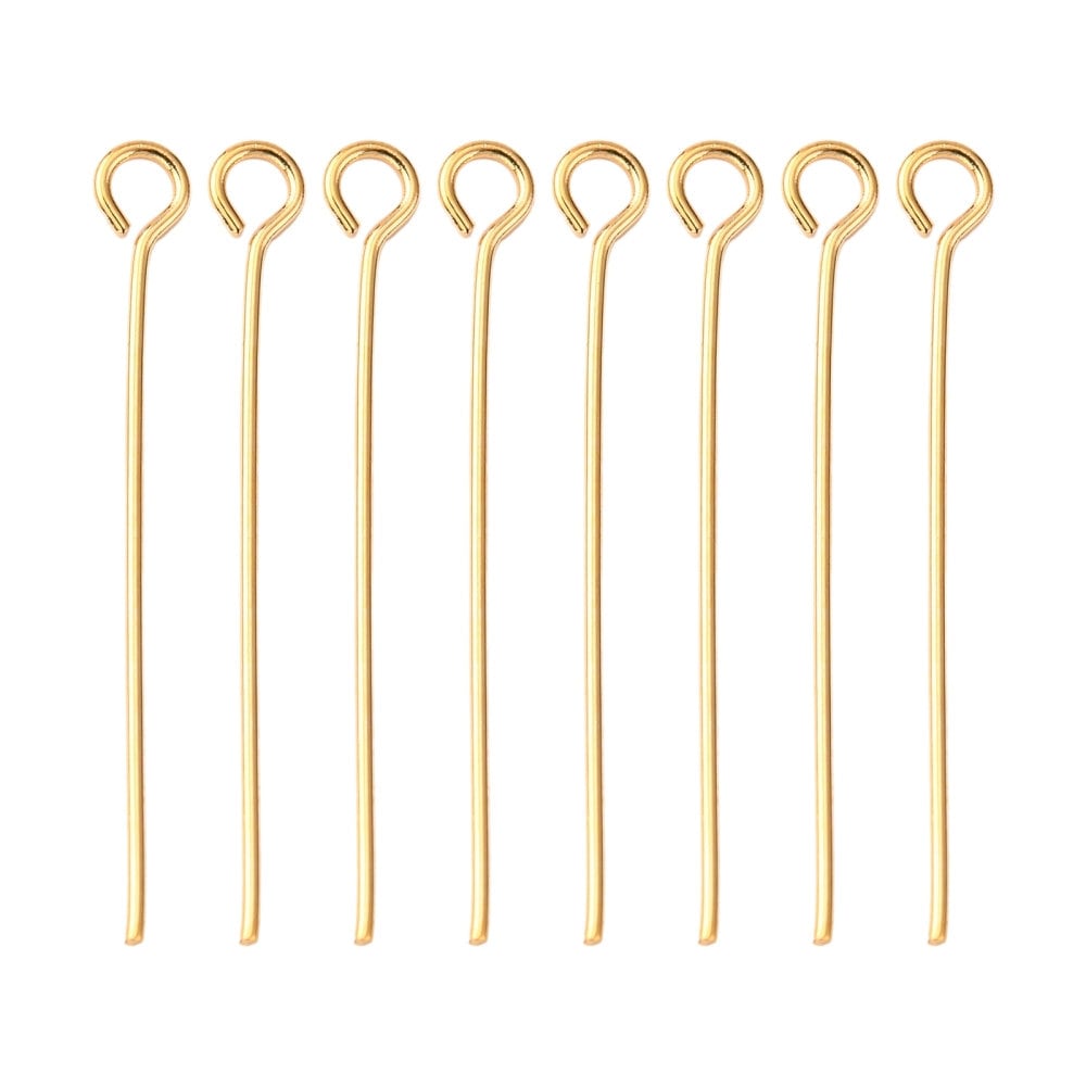 Real 18K gold plated eyepins - 20mm, 25mm, 30mm or 45mm - Nickel free jewelry findings - 21 gauge