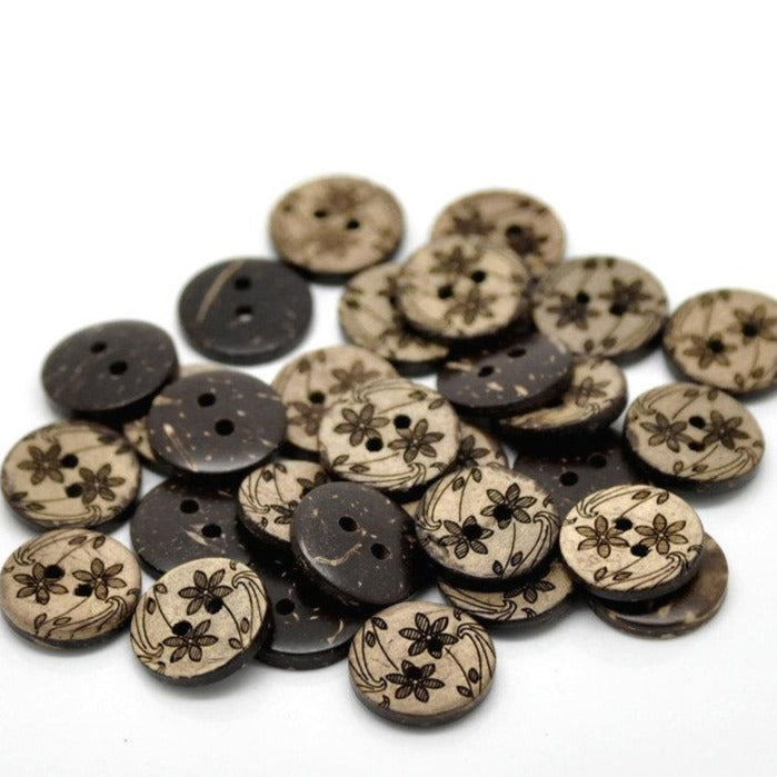 10 Brown Coconut Shell Buttons 15mm -  Wildflowers