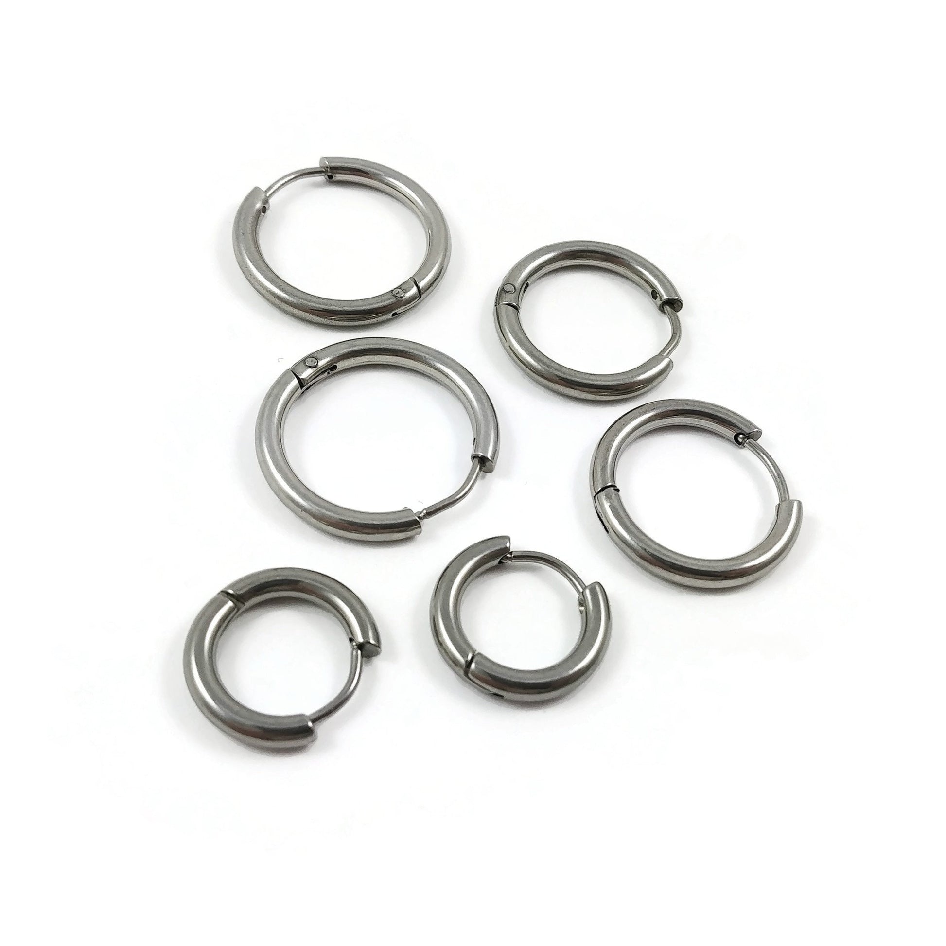 Stainless steel huggie hoops, Hypoallergenic earring findings, Silver earring hoops, 3 sizes available